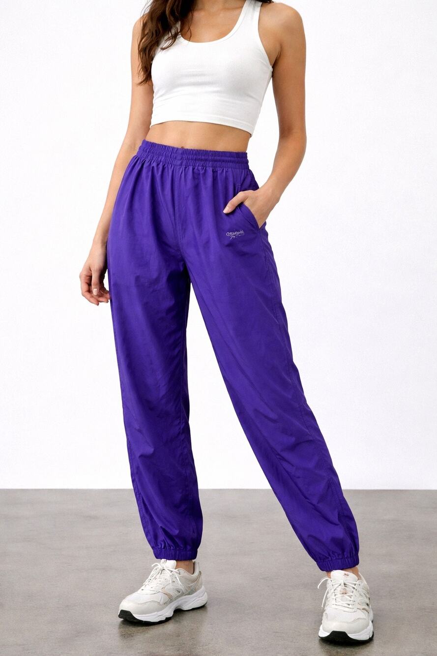 Vintage Reebok Purple Track Pants S 90s Nylon Windbreaker Jogger Zipper Ankle
